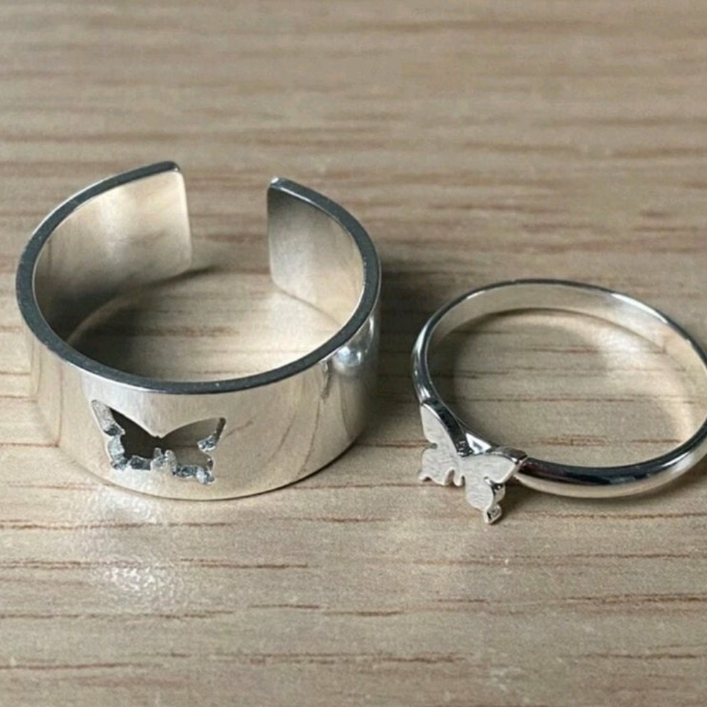 2 piece matching butterfly ring set for couple